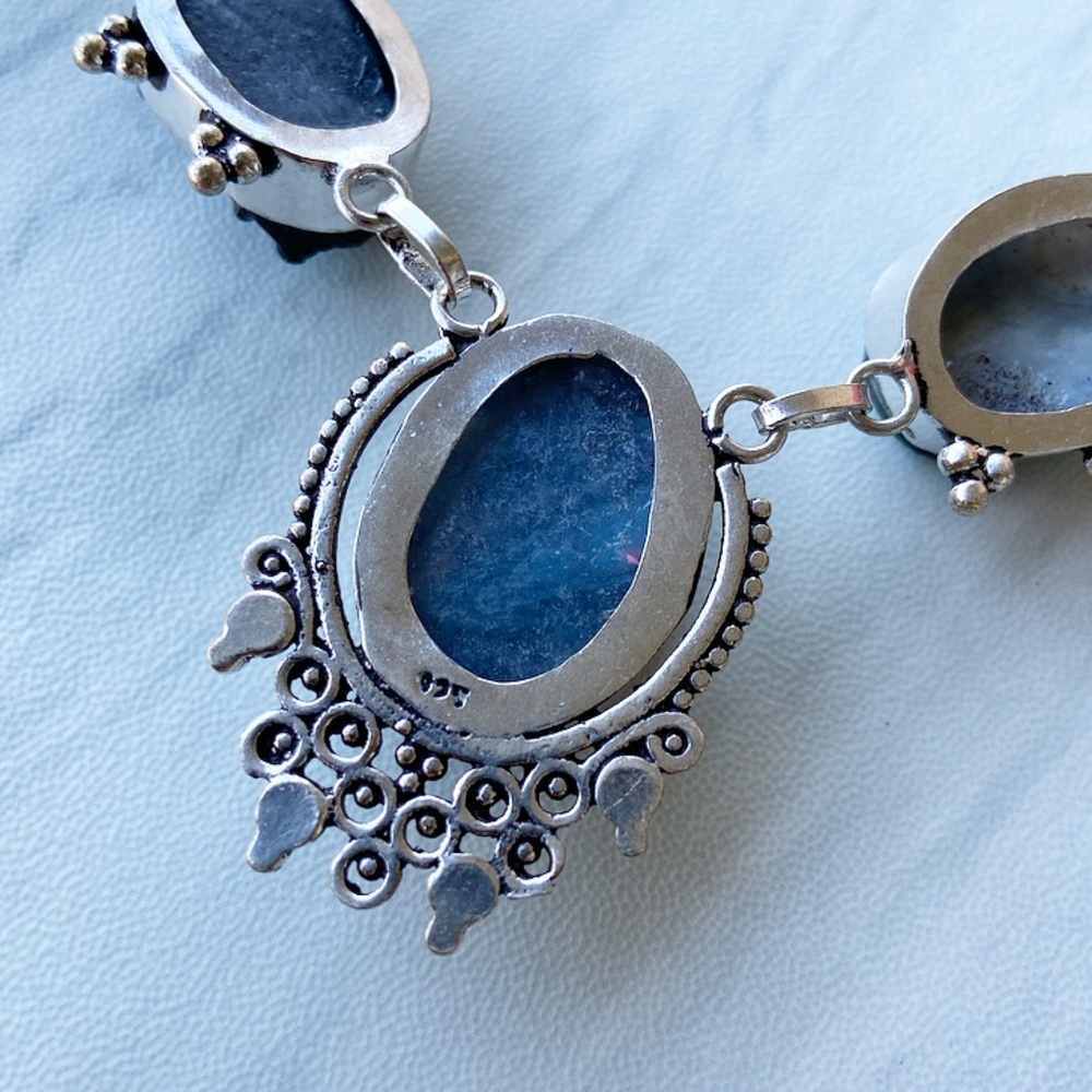 925 Sterling silver blue druzy chocker necklace - Picture 4 of 8